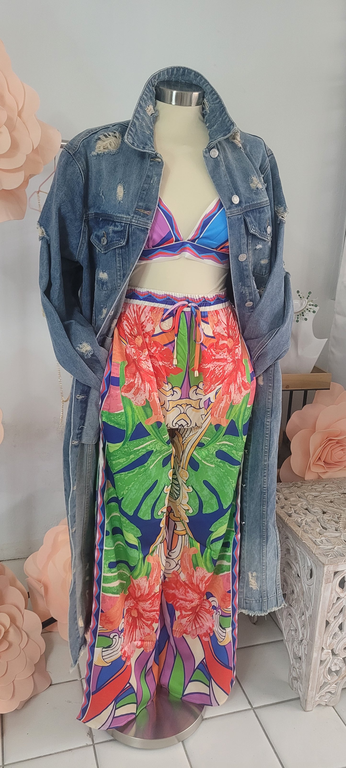 Distress Long Denim Jacket