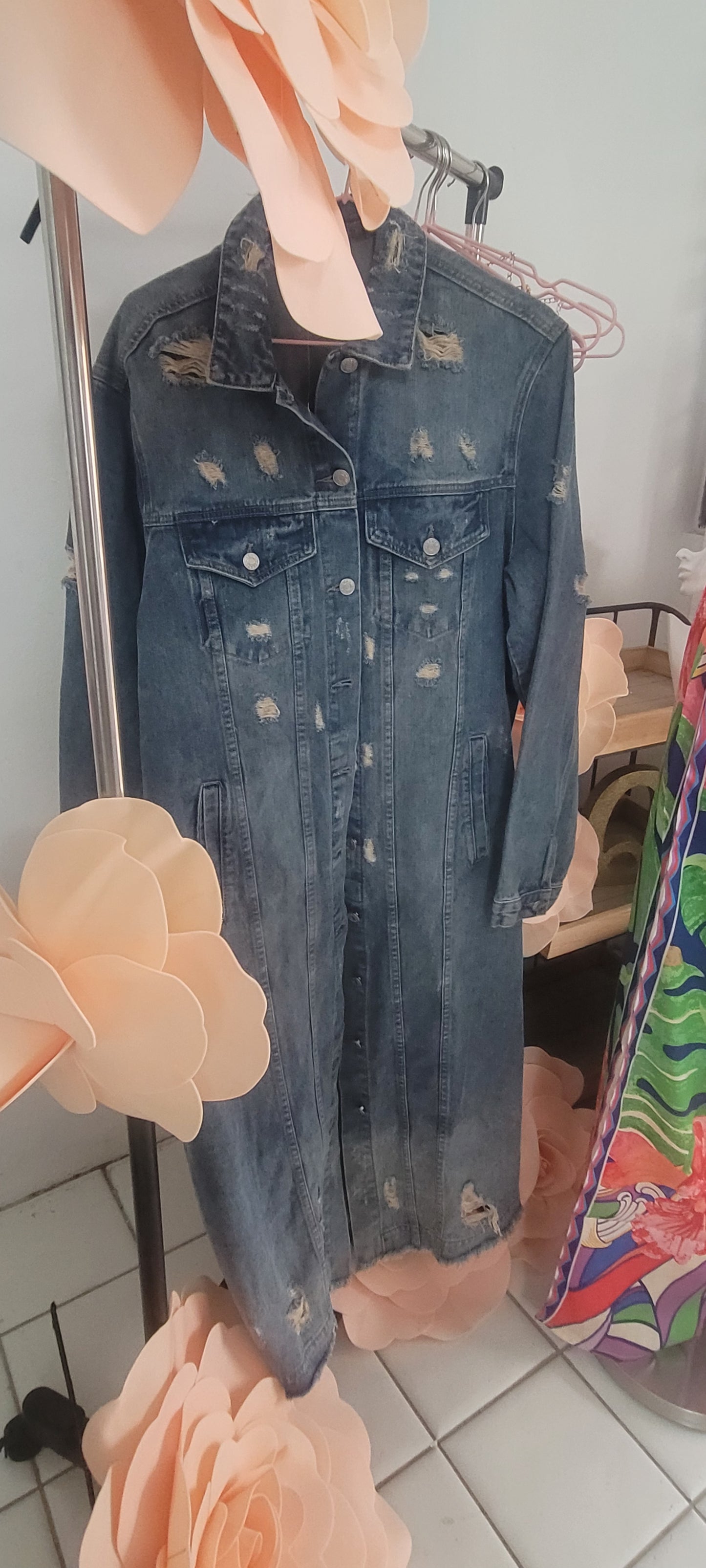 Distress Long Denim Jacket