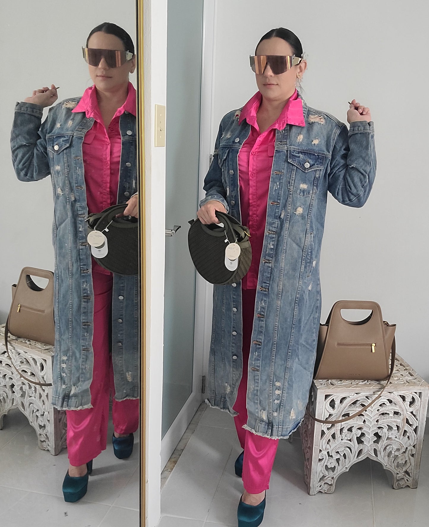 Distress Long Denim Jacket