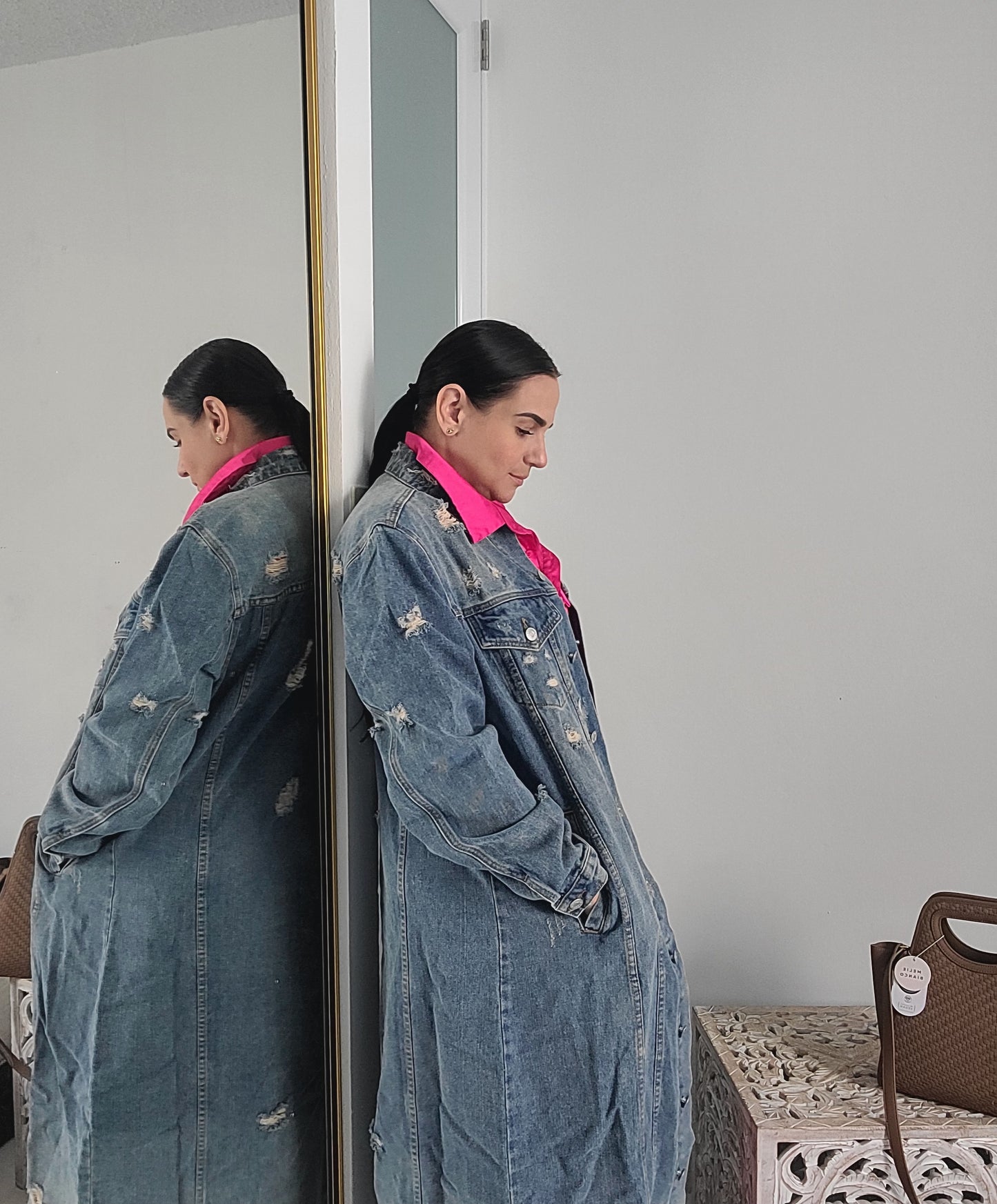 Distress Long Denim Jacket