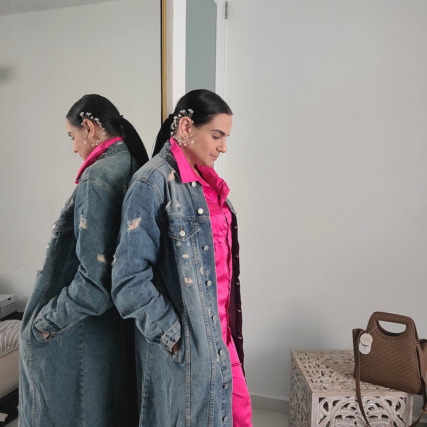 Distress Long Denim Jacket