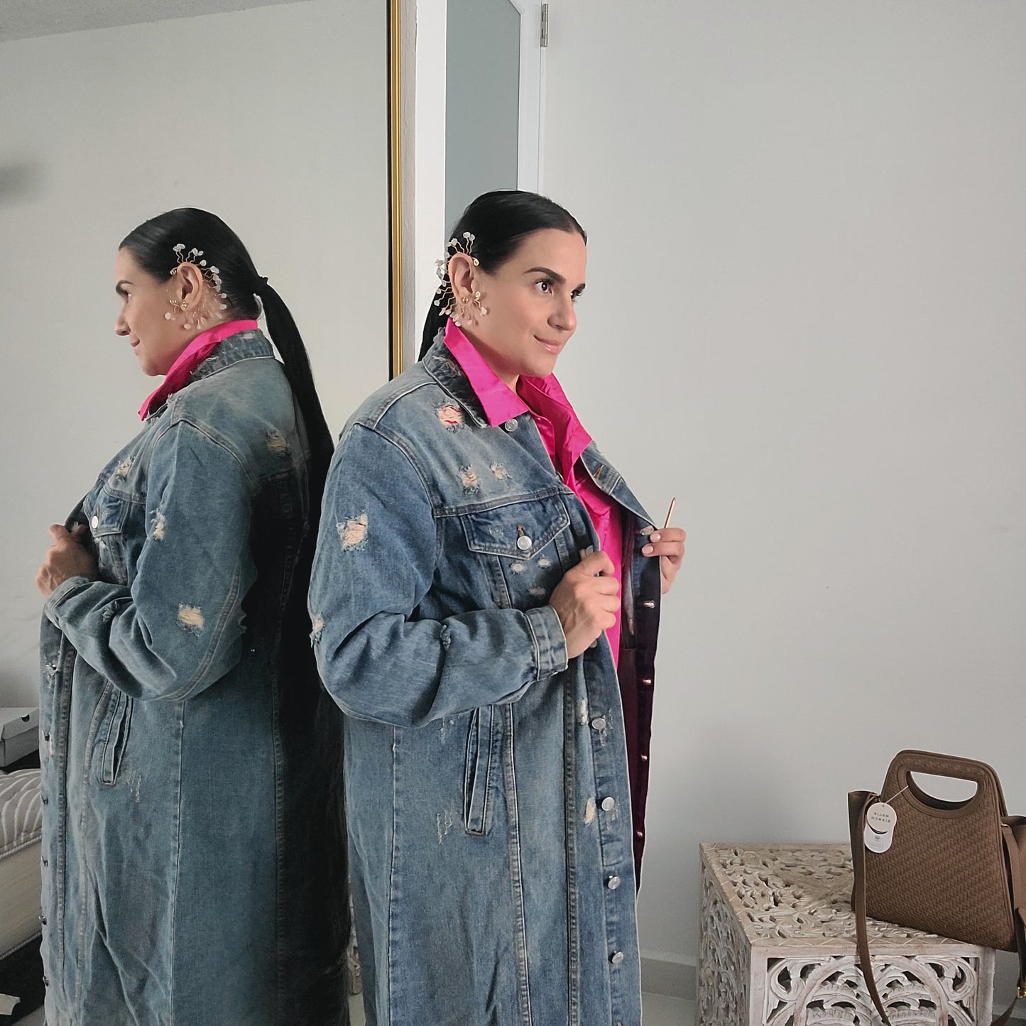 Distress Long Denim Jacket