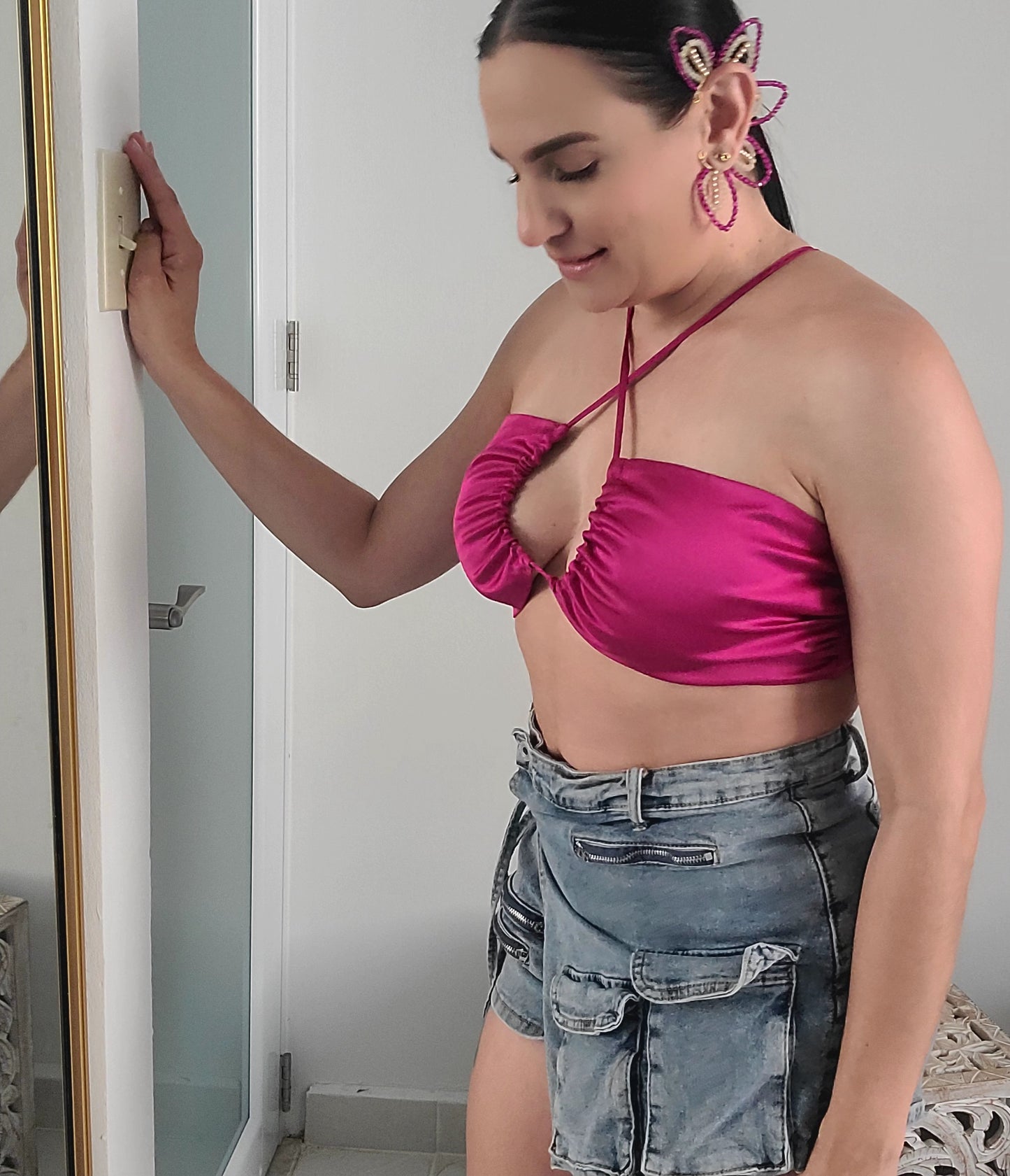 Asymmetric Zip Pocket Denim Shorts