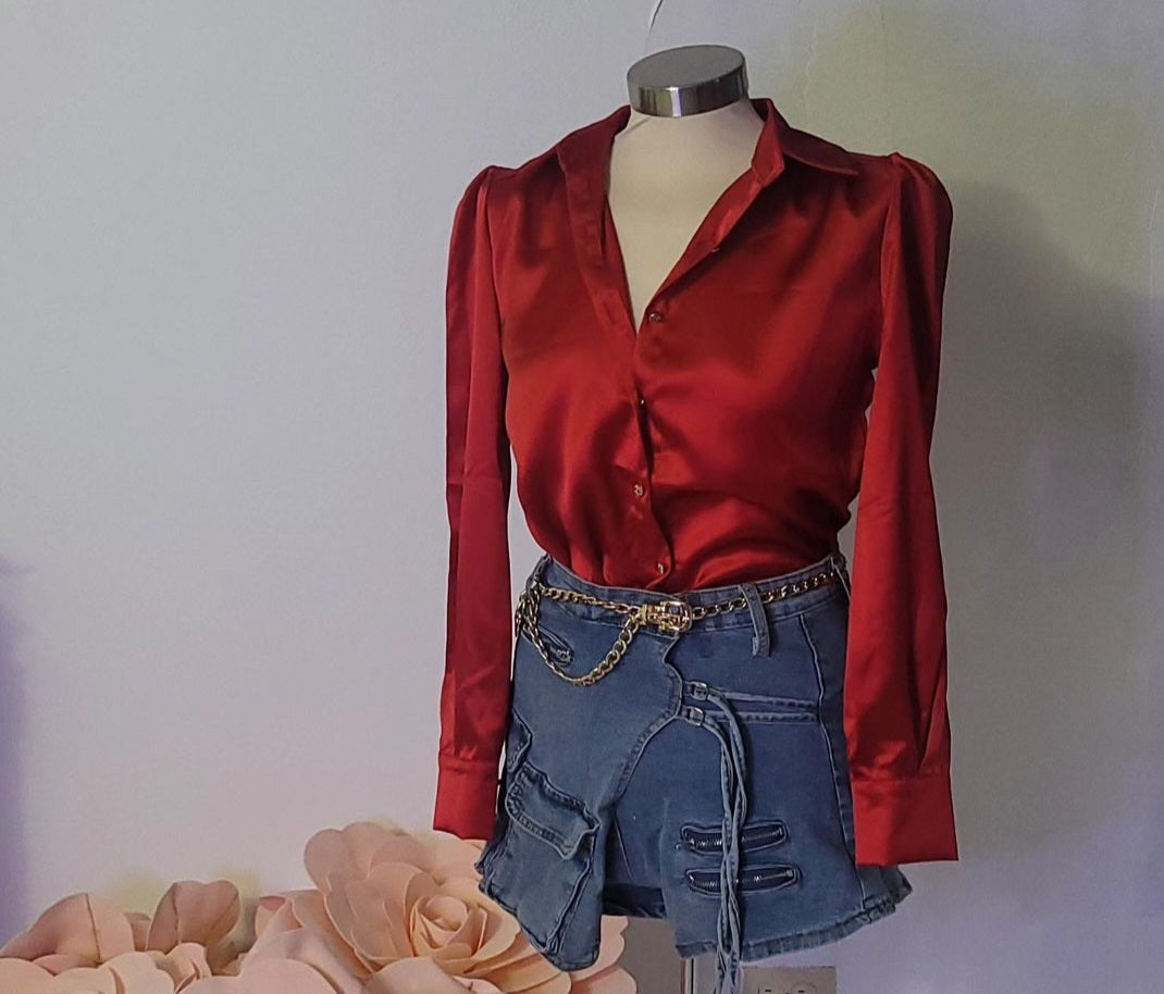 Satin Red Button Up Shirt