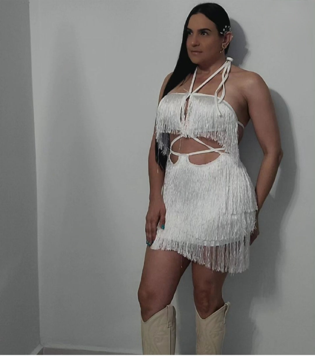 Fringe White Dress