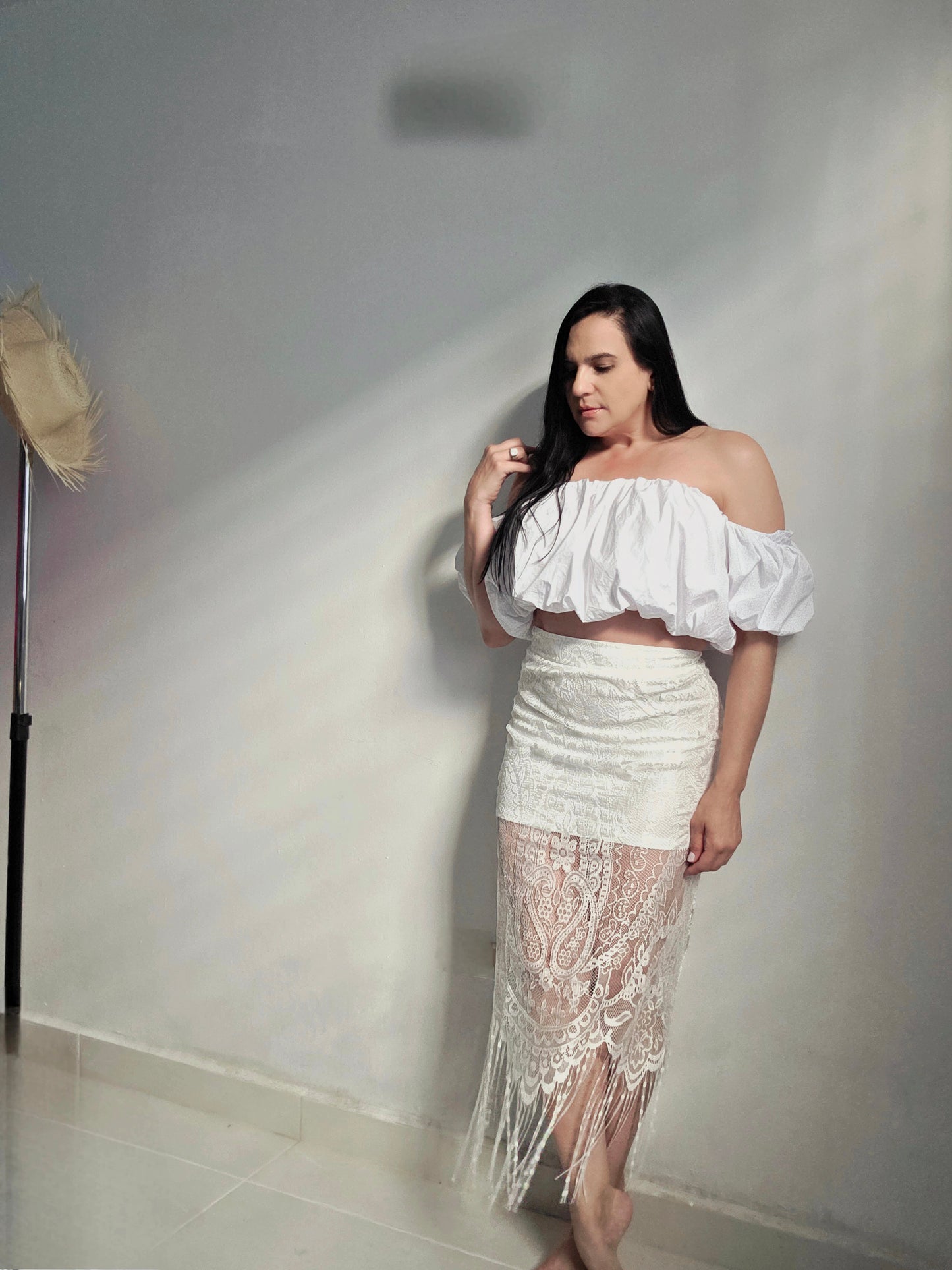 White Lace Fringe Skirt