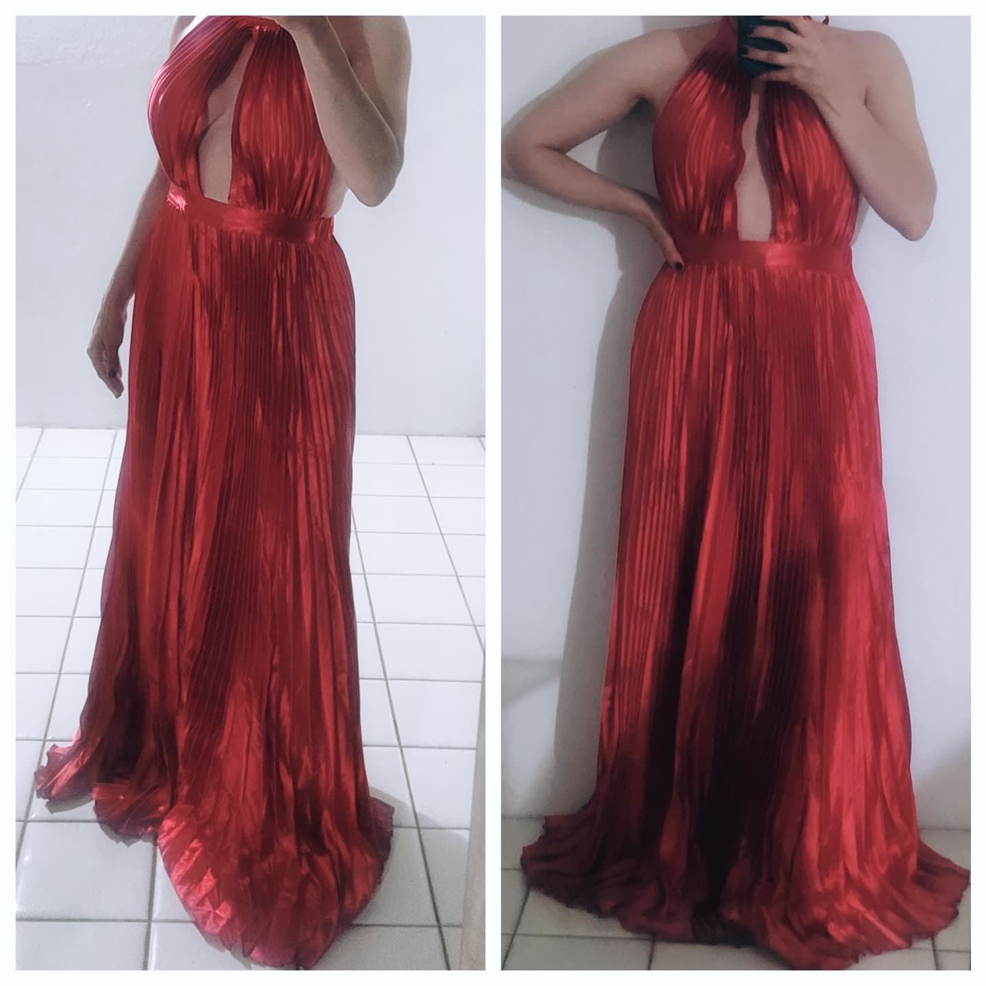 Satin Pleated Halter Long Dress