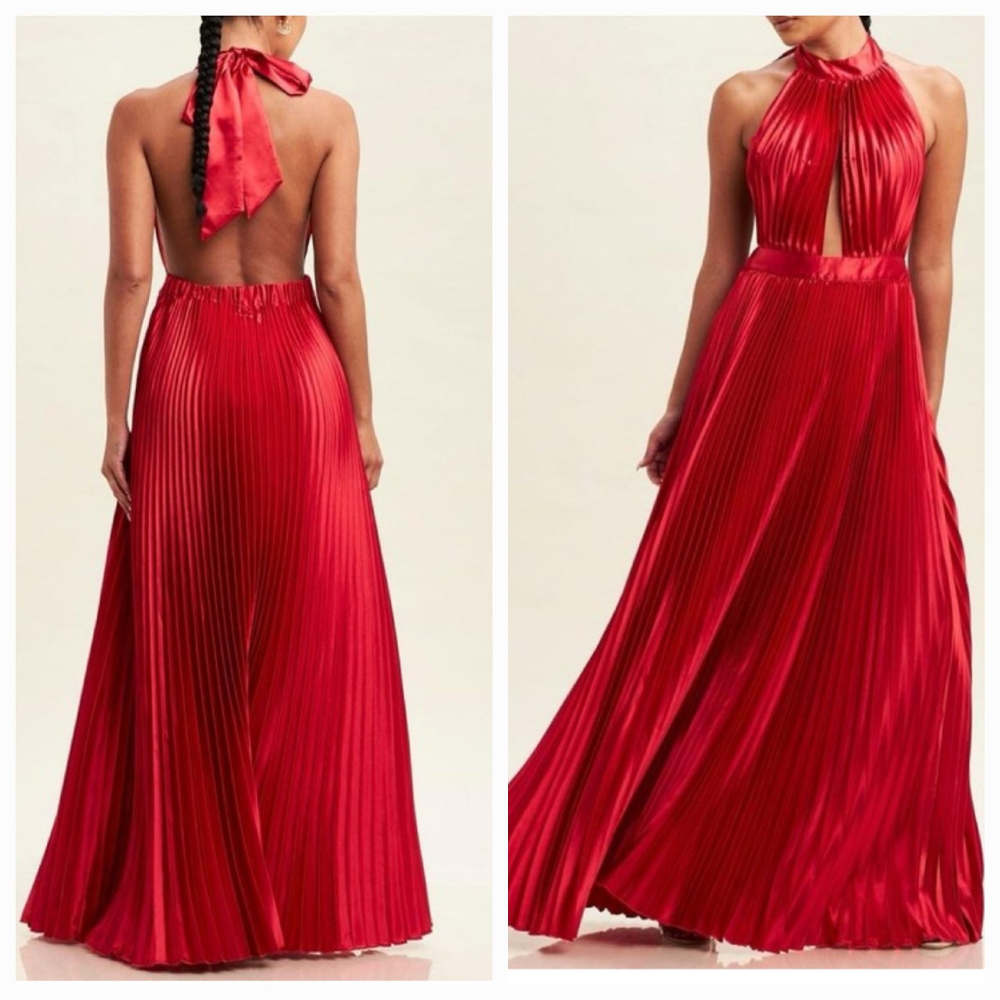 Satin Pleated Halter Long Dress