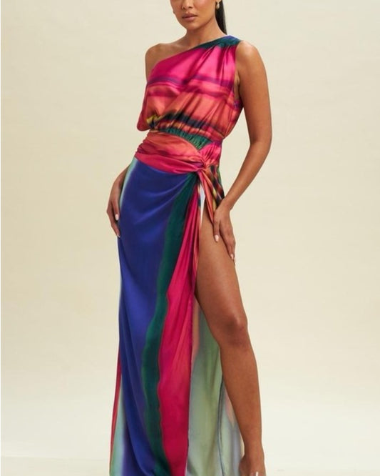 One Shoulder Multicolor Dress