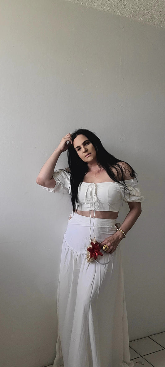 Crop Ruched top and MAxi HIgh Waist Skirt Set