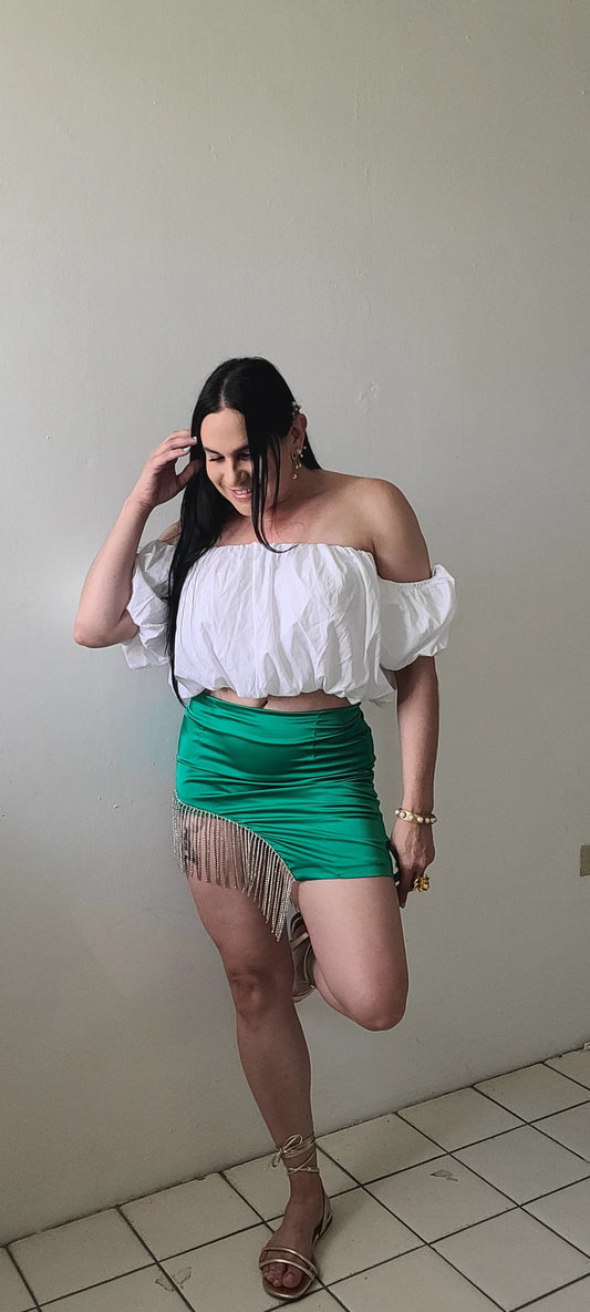 Off Shoulder Ballon Solid Crop