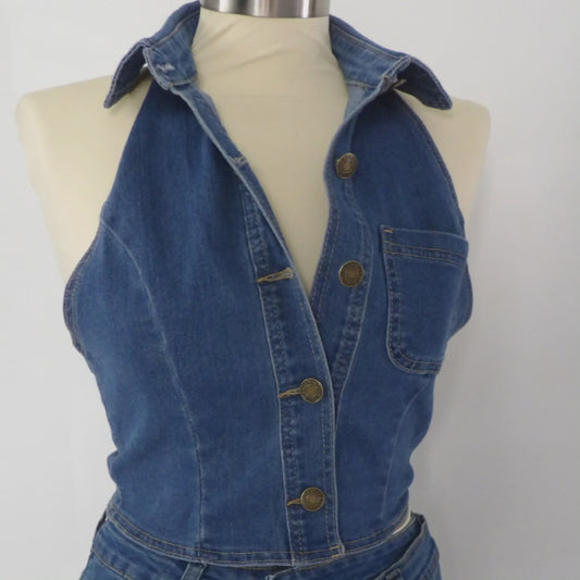 Dark Blue Halter Denim Stretch  Top.