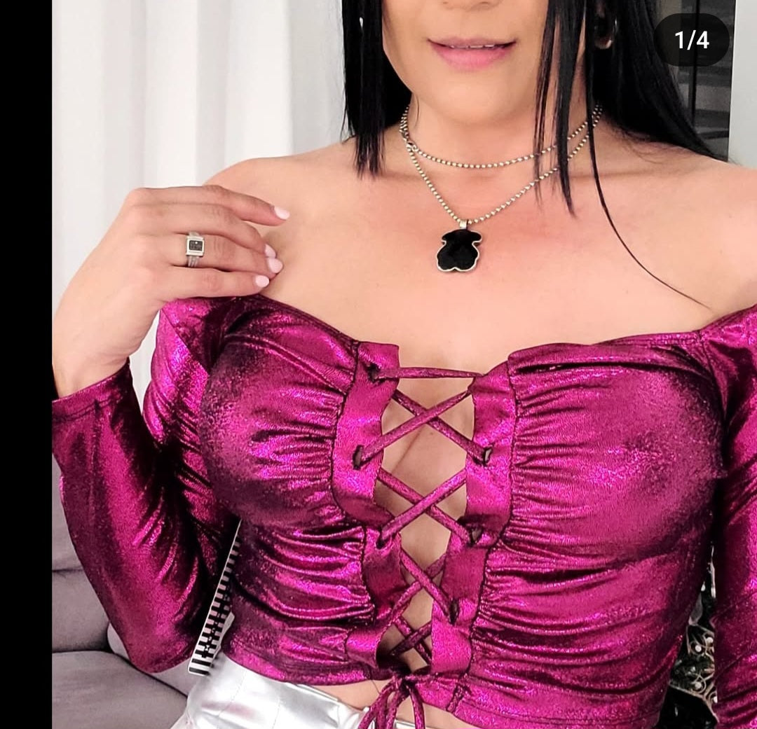 Lace-up Ruched Metallic Drop Top