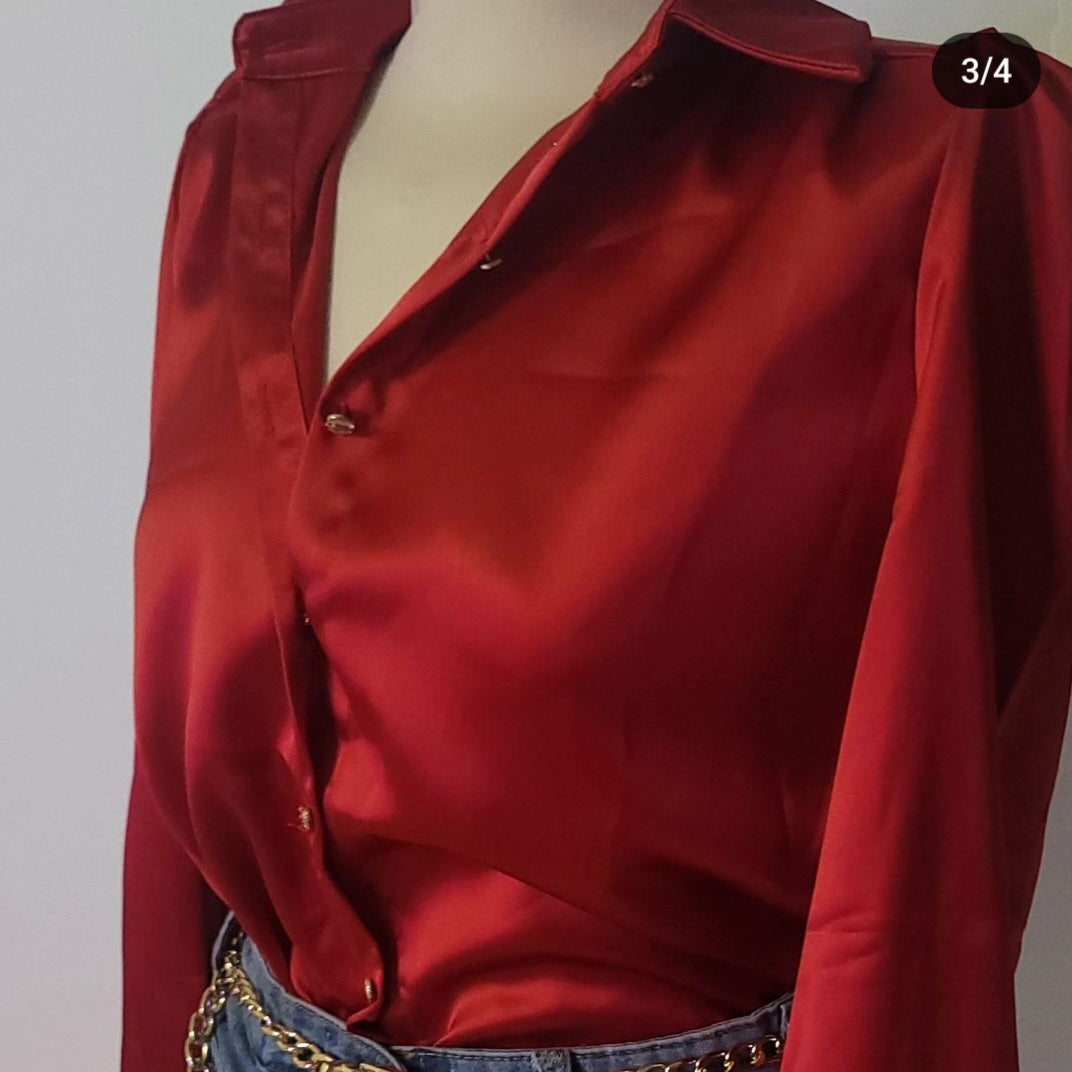 Satin Red Button Up Shirt