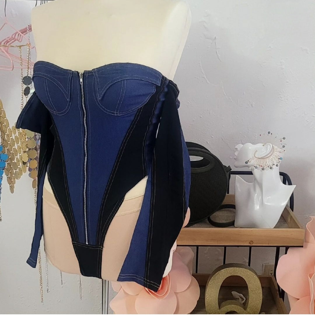 Blue Denim Stretch Bodysuit