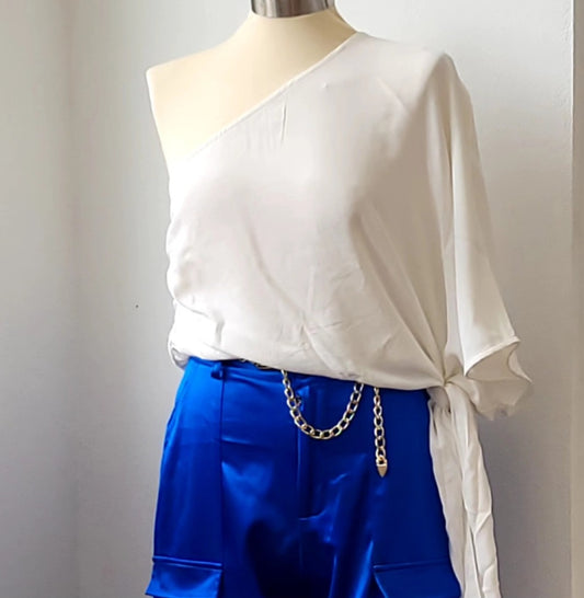 One Shoulder And Waist Tie Top